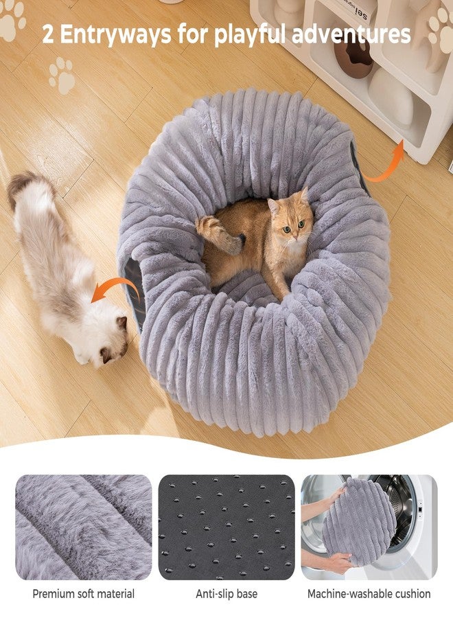 Avont Cat Tunnel Bed for Indoor Cats, Plush Fluffy Kitten Donut Tunnel 3 Shape to Play, Large Kitty Circle Tunnel Under Christmas Tree, Cat Play Toys Gift Ideas -Dark Gray Short-Pile - Image 4